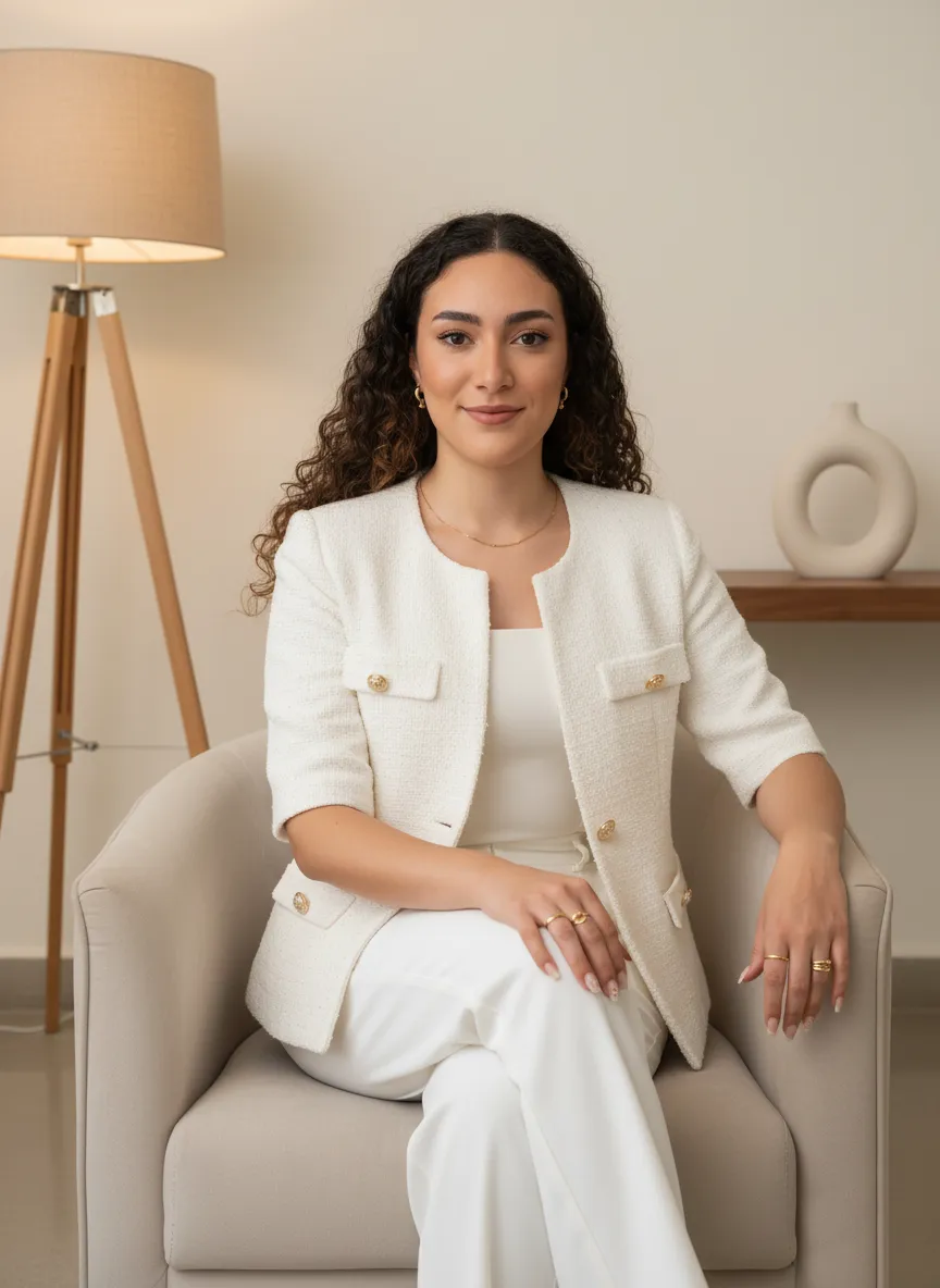 Portrait of Nadia Baptista in a warm office setting